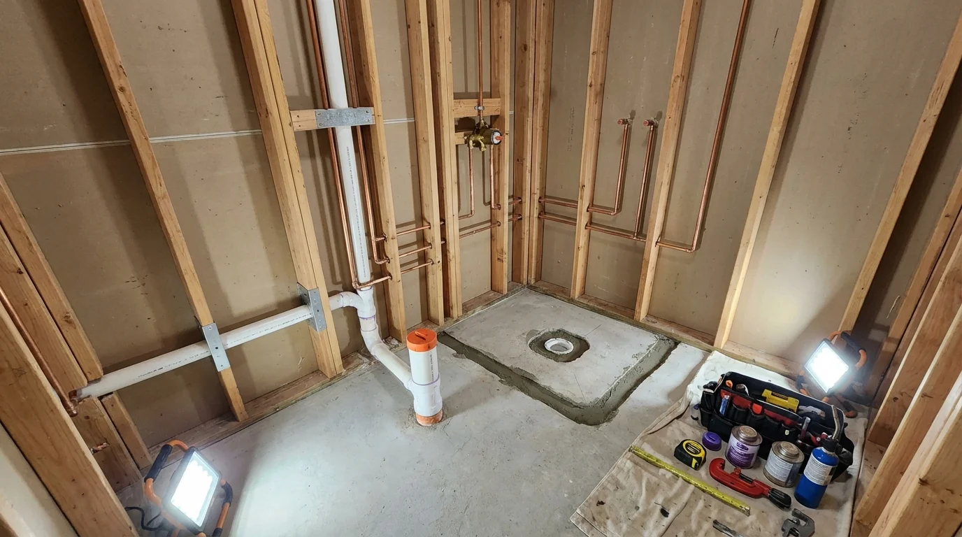 Bathroom rough-in plumbing during remodel by Johns Plumbing LLC in Bethel Park