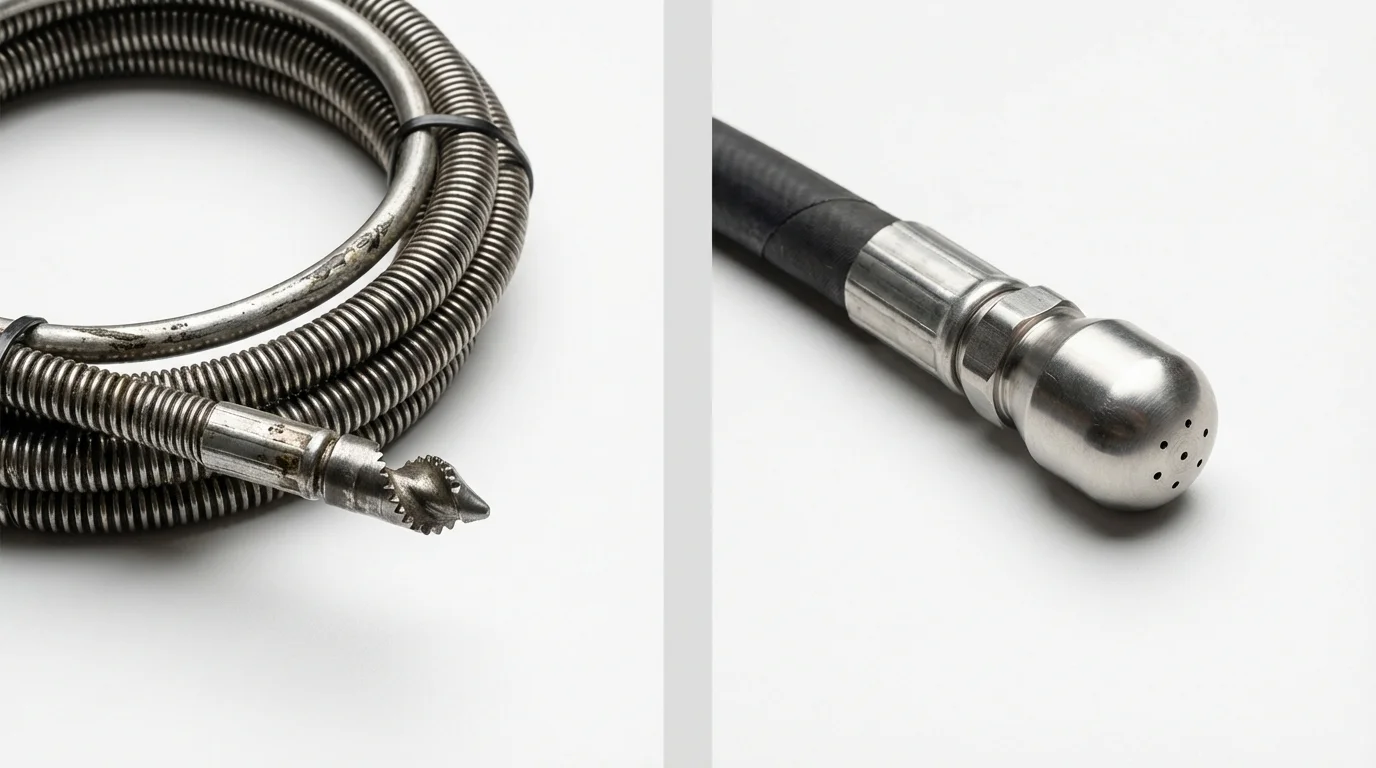 Drain snake cable and hydro jetting nozzle used for drain cleaning in Bethel Park, PA