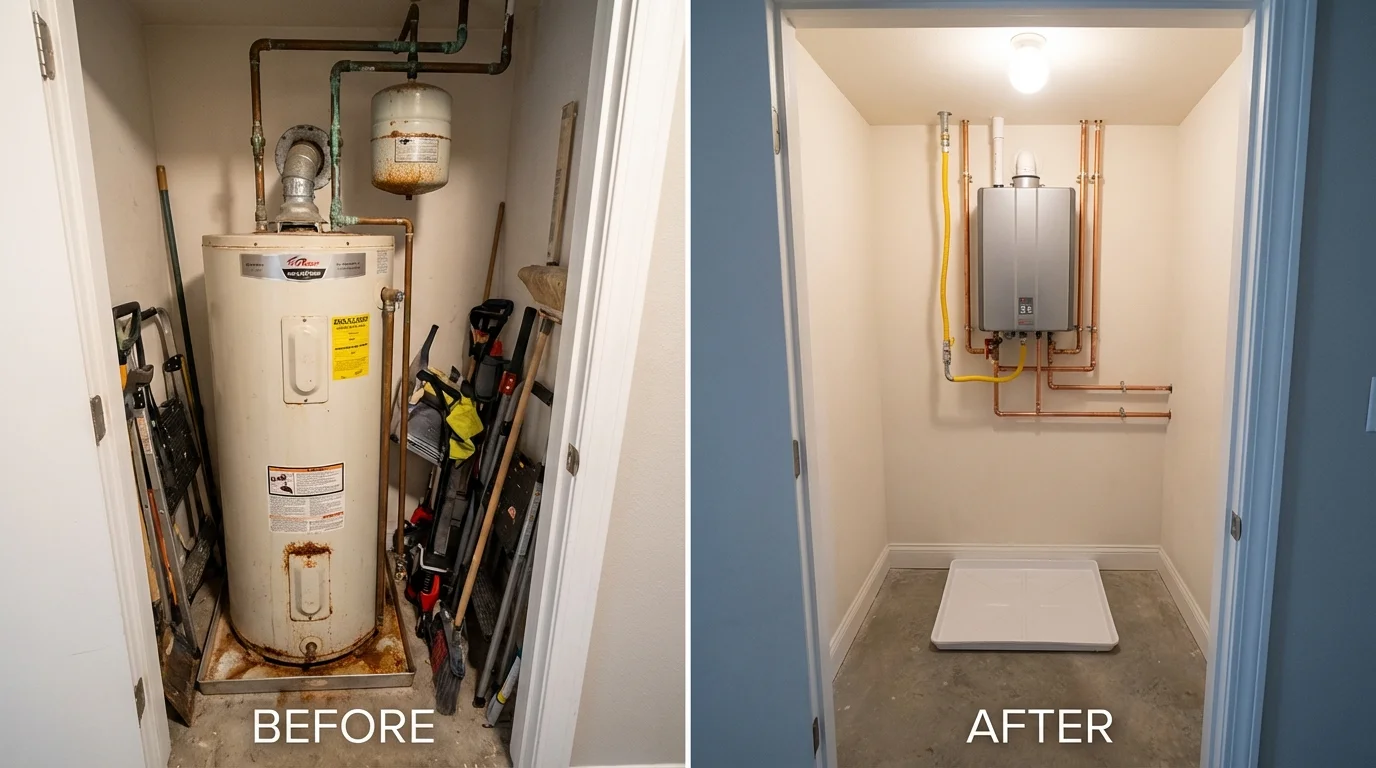 Tank water heater versus wall-mounted tankless unit comparison for Bethel Park, PA homeowners