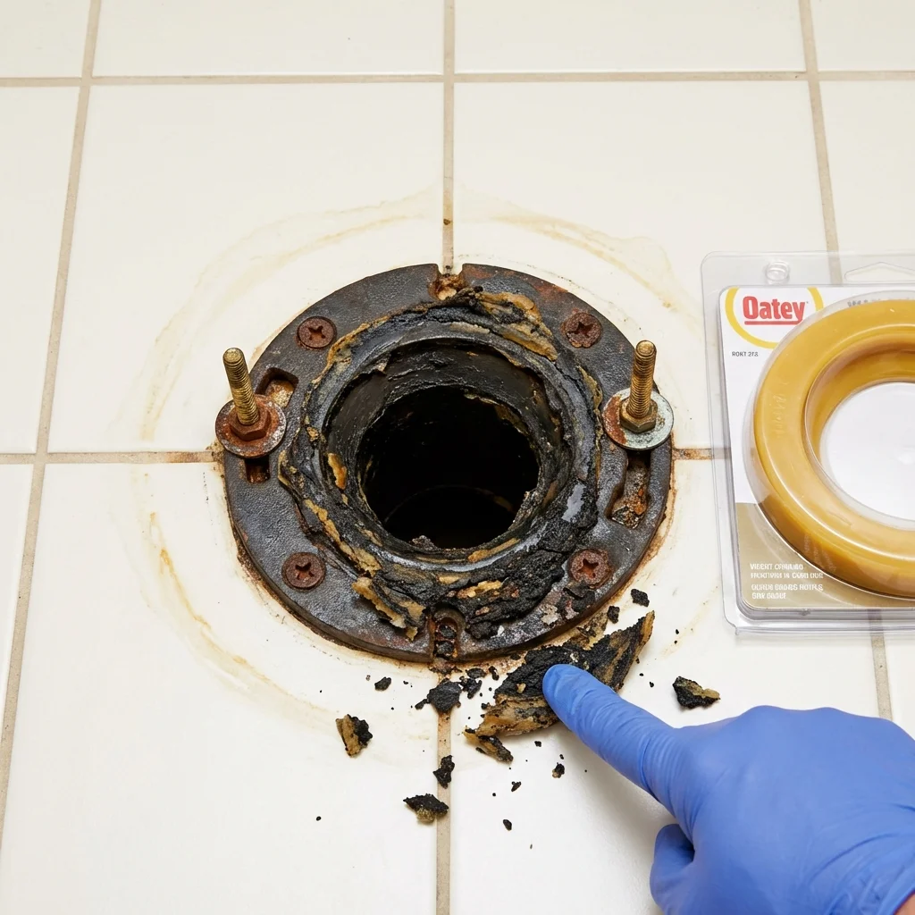 Failed wax ring showing water seepage at the base of a toilet in a Bethel Park, PA home