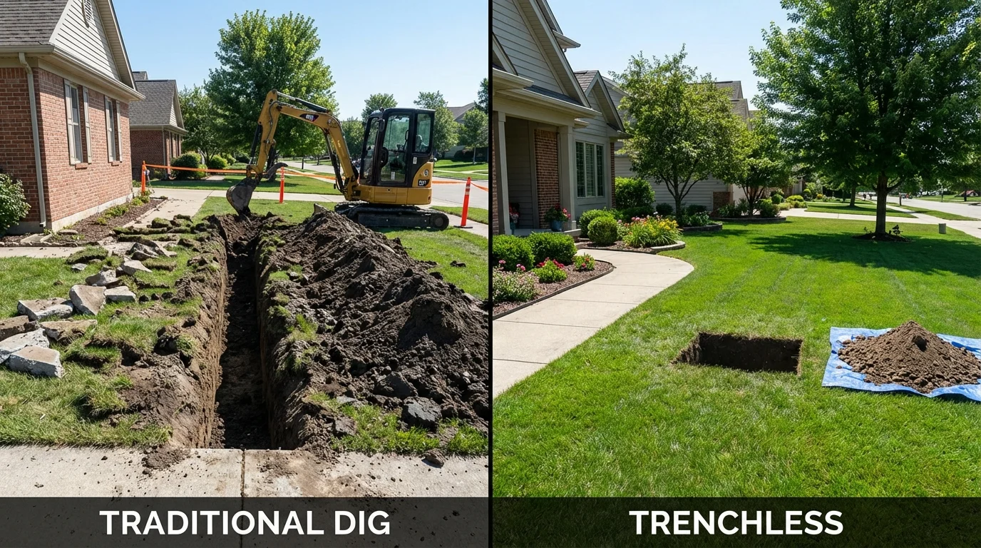 Trenchless sewer repair with minimal yard damage versus traditional excavation in Bethel Park, PA